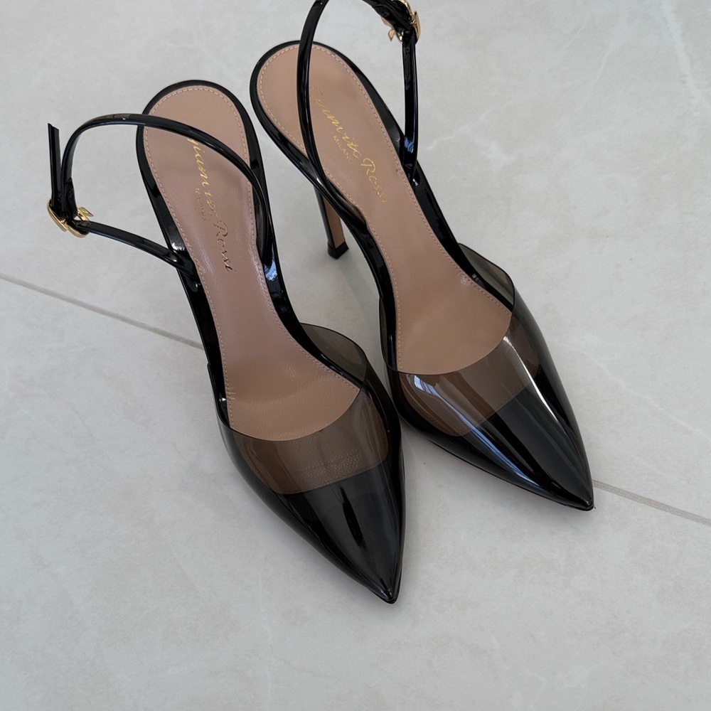 Black Slingback Pointed-Toe Heels - Women